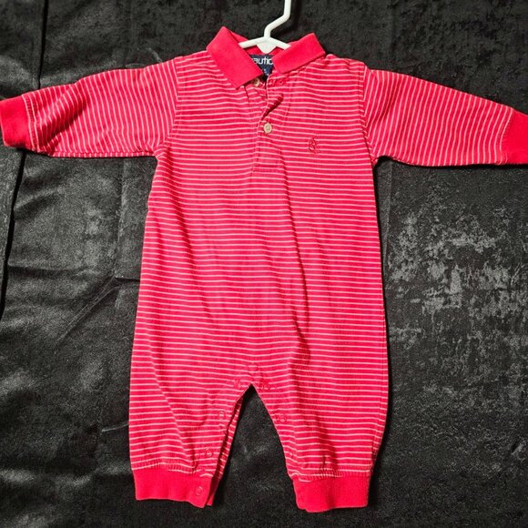 Nautica Striped Polo Romper – Red 3–6M - Picture 1 of 2